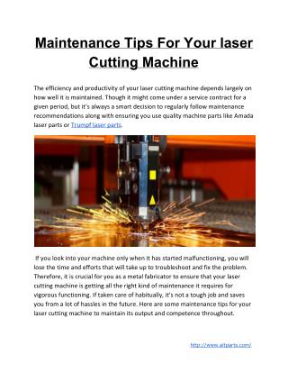 Maintenance Tips For Your Laser Cutting Machine