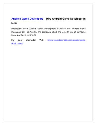 Android Game Developers – Hire Android Game Developer in India