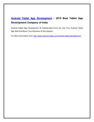 Android Tablet App Development - 2016 Best Tablet App Development Company of India