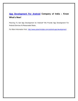 App Development For Android Company of India – Know What’s New!