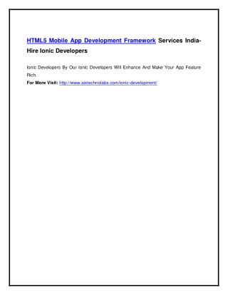 HTML5 Mobile App Development Framework Services India- Hire Ionic Developers