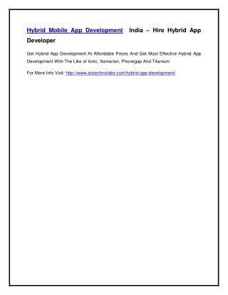 Hybrid Mobile App Development India – Hire Hybrid App Developer