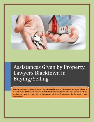 Assistances Given by Property Lawyers Blacktown in Buying/Selling