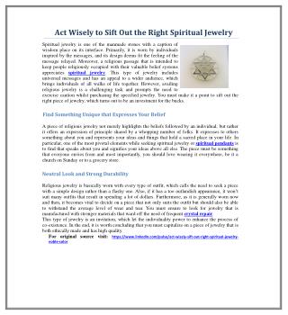 Act Wisely to Sift Out the Right Spiritual Jewelry