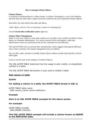 How to Manage Schema Objects in Oracle