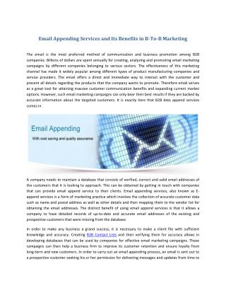 Email Appending Services and Its Benefits in B-To-B Marketing