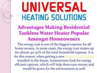 Advantages Making Residential Tankless Water Heater Popular Amongst Homeowners