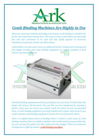 Comb Binding Machines Are Highly in Use