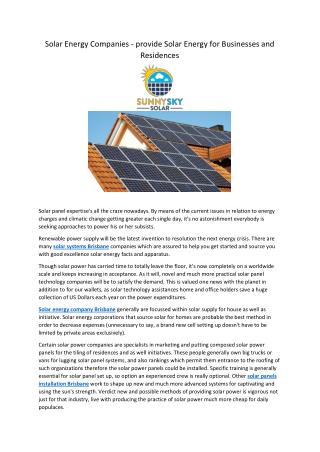 Solar Energy Companies - provide Solar Energy for Businesses and Residences