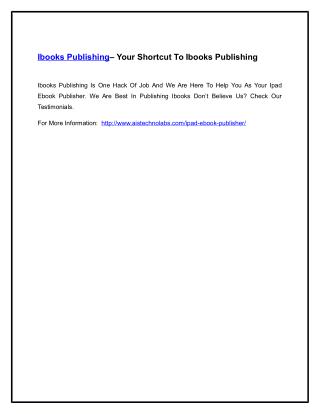 Ibooks Publishing– Your Shortcut To Ibooks Publishing