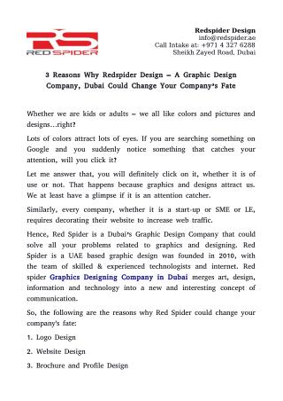 3 Reasons Why Redspider Design – A Graphic Design Company, Dubai Could Change Your Company’s Fate