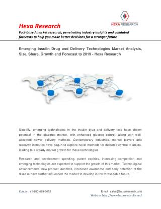 Emerging Insulin Drug and Delivery Technologies Market Size, Industry Report, 2019 | Hexa Research