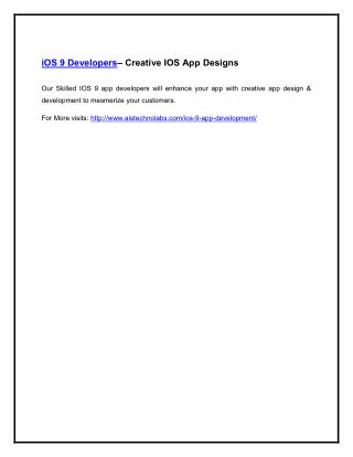 iOS 9 Developers– Creative IOS App Designs