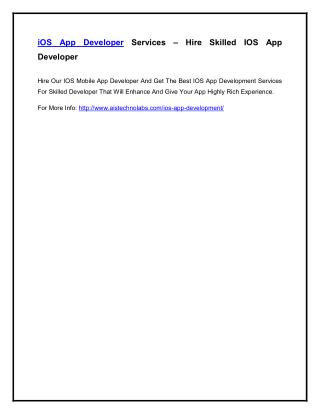 iOS App Developer Services – Hire Skilled IOS App Developer