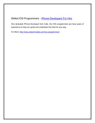 Skilled IOS Programmers - iPhone Developers For Hire