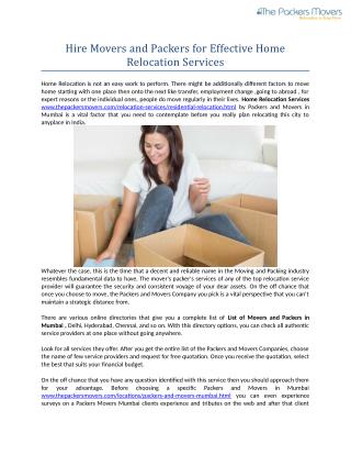 Hire Movers and Packers for Effective Home Relocation Services!