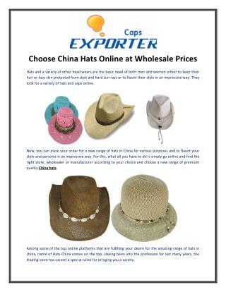 Choose China Hats Online at Wholesale Prices