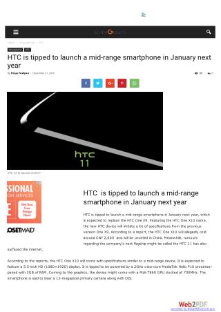 HTC is tipped to launch a mid-range smartphone in January next year