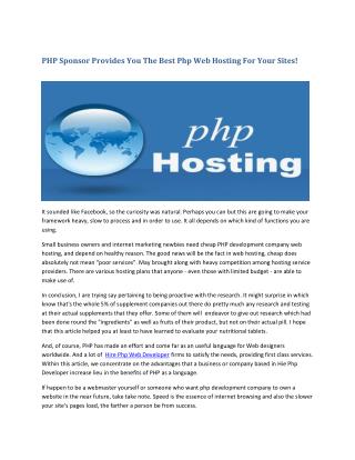 Php Sponsor Provides You The Best Php Web Hosting For Your Sites!