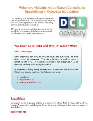 Voluntary Administration Expert Consultants Specializing In Company Liquidation
