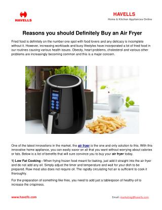 Reasons you should Definitely Buy an Air Fryer