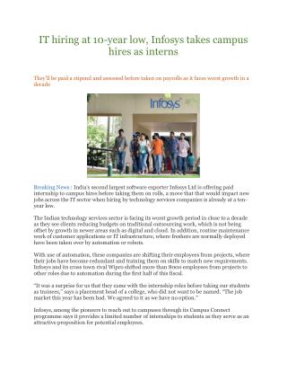 IT hiring at 10-year low, Infosys takes campus hires as interns