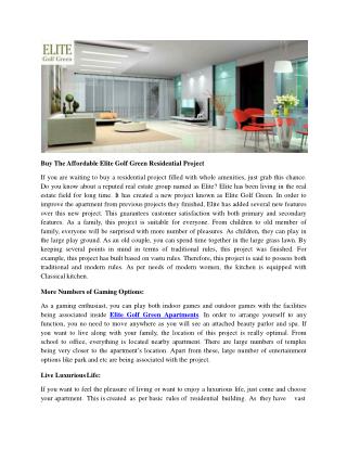 Buy The Affordable Elite Golf Green Residential Project