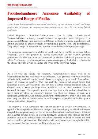 Footstoolsandmore Announce Availability of Improved Range of Pouffes