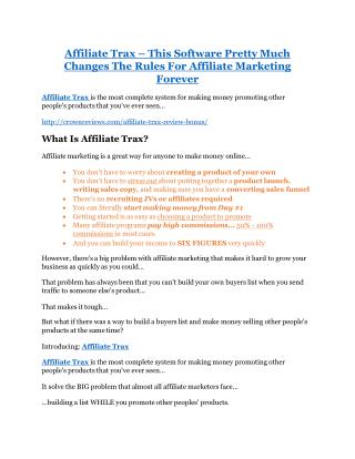 Affiliate Trax review demo and premium bonus