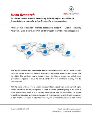 Nuclear Air Filtration Market Analysis, Size, Share, Growth, Industry Trends and Forecast to 2024 | Hexa Research