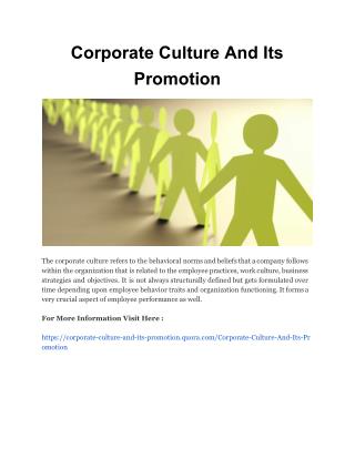 Corporate Culture And Its Promotion