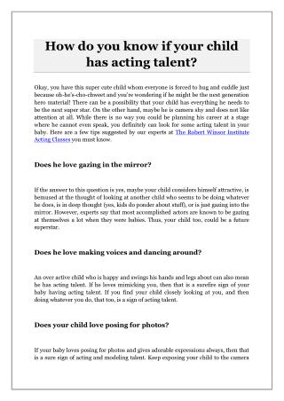 How do you know if your child has acting talent?