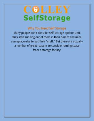 Why Do You Need Self Storage