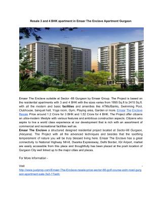 Resale 3 and 4 BHK apartment in Emaar The Enclave Apartment Gurgaon