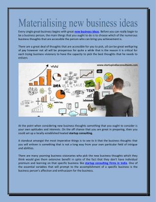 Startup India-Materialising new business ideas