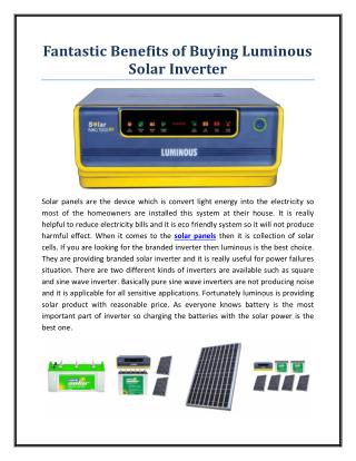 Fantastic Benefits of Buying Luminous Solar Inverter