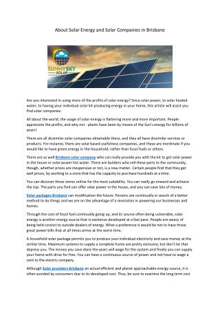 About Solar Energy and Solar Companies in Brisbane