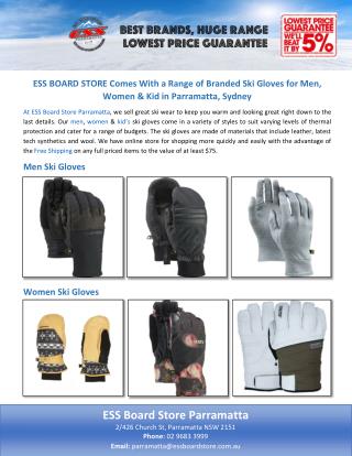 ESS BOARD STORE Comes With a Range of Branded Ski Gloves for Men, Women & Kid in Parramatta, Sydney