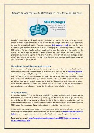 Choose an Appropriate SEO Package in India for your Business