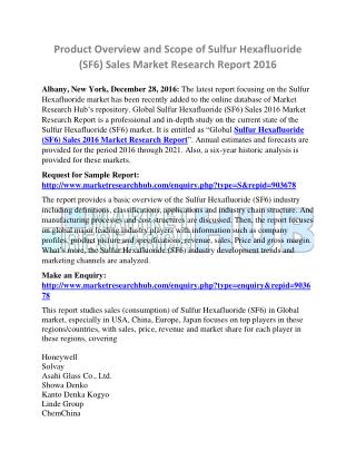 Sulfur Hexafluoride (SF6) Sales Market Research Report 2016