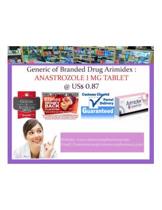 Generic of Branded Drug Arimidex : ANASTROZOLE 1 MG TABLET @ US$ 0.87