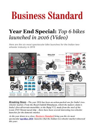 Top 6 bikes launched in 2016 (Video)