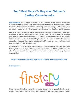 Top 5 Best Places To Buy Your Children's Clothes Online In India