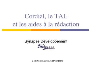 Cordial, le TAL et les aides à la rédaction