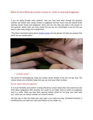 Ratio of time Wearing Contact Lenses vs. time in wearing Eyeglasses