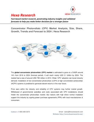 Concentrator Photovoltaic Market Size, Share, Analysis Report, 2024 | Hexa Research