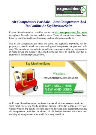 Air Compressors For Sale – Best Compressors And Tool online At EzyMachineSales