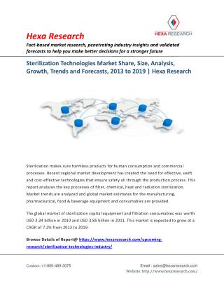 Sterilization Technologies Market Research Report - Global Industry Analysis and Forecast to 2019 | Hexa Research