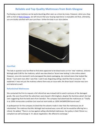 Reliable and Top Quality Mattresses from Beds Glasgow