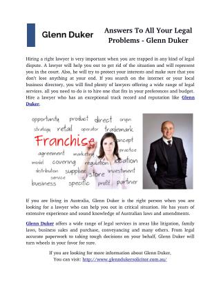 Answers To All Your Legal Problems - Glenn Duker